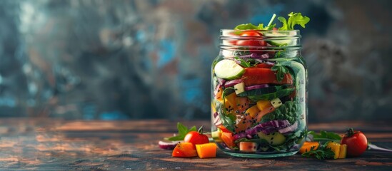 Poster - Salad in a glass jar with copy space image