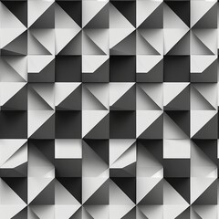 A modern geometric pattern in black and white, featuring three-dimensional shapes and sharp angles, perfect for contemporary design projects.