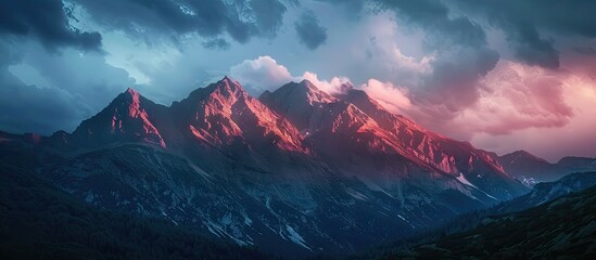 Poster - Captivating twilight illuminating mountain range with copy space image