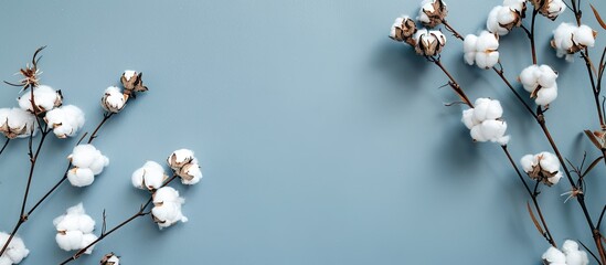 Aufkleber - Cotton flowers on a blue backdrop with a close up view providing a copy space image