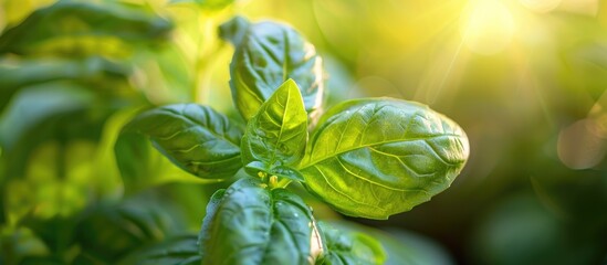 Aufkleber - Close up image of a basil leaf highlighting phosphorus deficiency with a blurred background ideal as a copy space image