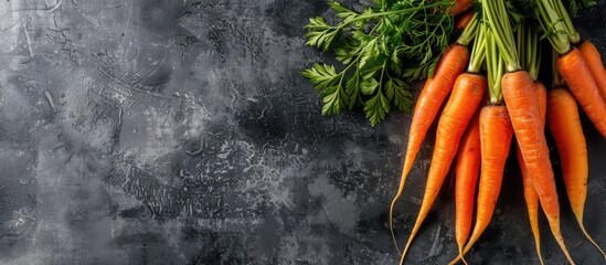 Poster - Carrots with vibrant colors and a crisp texture available at the market alongside copy space image