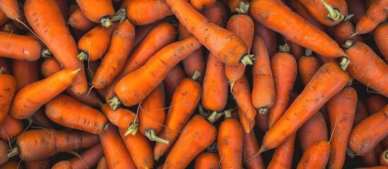 Poster - Many bright orange carrots are available in the market perfect for any recipe or dish needing a fresh touch and a vibrant color with copy space image