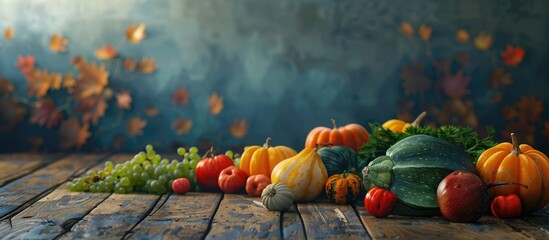 Poster - harvest season delights displayed on a wooden surface with copy space for an image