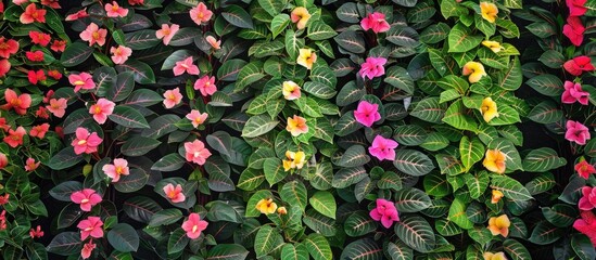 Poster - Calandiva plants displayed in rows with pink green and yellow blooms on a plain background for a visually appealing copy space image