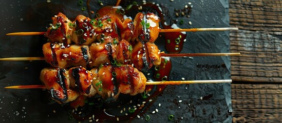 Aufkleber - Japanese style chicken yakitori with a beautiful copy space image
