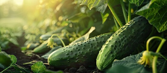 Poster - Cucumbers are plants that yield edible fruit commonly picked unripe for culinary or refreshing purposes providing a versatile option in dishes and beverages Incorporate in ads with a copy space image