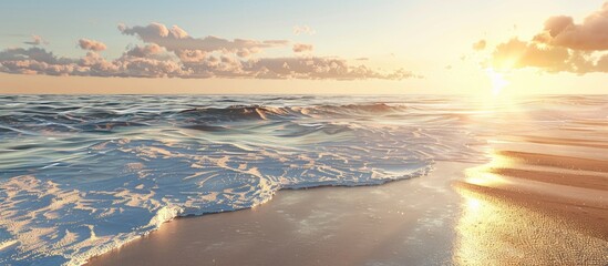 Poster - A captivating beach scene at sunset with golden sand and the sea perfect for adding text or image in a blank area. . image with copy space