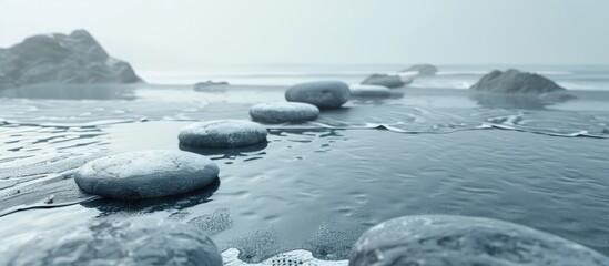 Aufkleber - Rocks aligned peacefully by the seashore with a vast copy space image