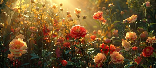 Aufkleber - The crimson garden s flowers appeared fresh and beautiful enhancing the scenic beauty max 99 characters. . image with copy space