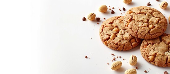 Poster - Delicious homemade cookies with peanuts on a white background with copy space image