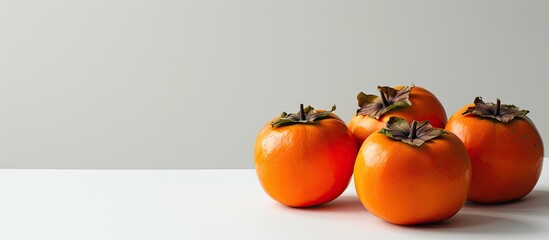 Poster - A picture showing fresh ripe persimmons against a plain white backdrop with copy space image