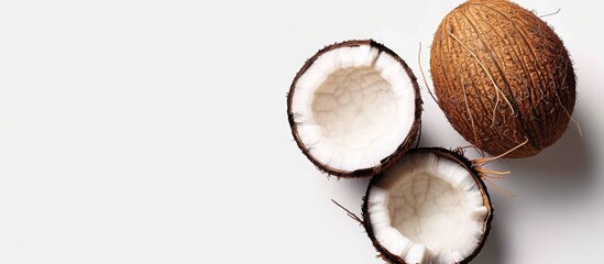 Aufkleber - Isolated on a white backdrop there are two coconut halves with copy space image available