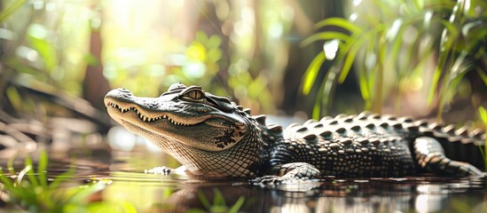 Alligator in a swamp with a copy space image for text