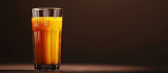 Poster - Glass cup with orange carrot juice drink featuring copy space image