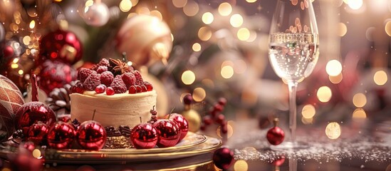Poster - Celebrate the start of a new year with a delectable dessert in a festive setting Add some sweetness to the New Year celebration with a delightful copy space image