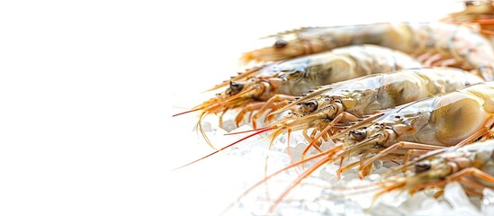 Aufkleber - Raw shrimp with a clean white background providing a copy space image