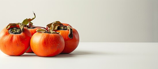 Poster - A picture showing fresh ripe persimmons against a plain white backdrop with copy space image