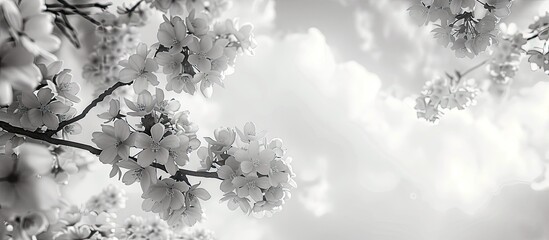 Poster - Black and white cherry blossoms contrasting against a stunning sky background ideal for a copy space image