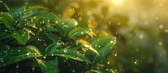 Aufkleber - A focused shot capturing a morning dewdrop on a plant with copy space image
