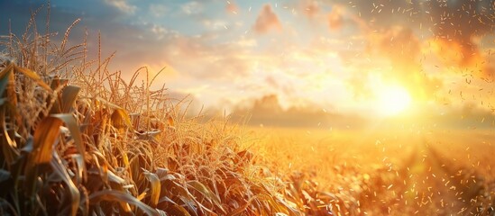 Poster - freshly harvested ripe corn in a picturesque field with copy space image