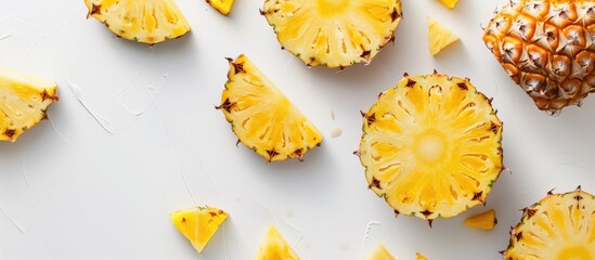 Poster - Pineapple slices on a white background with copy space image