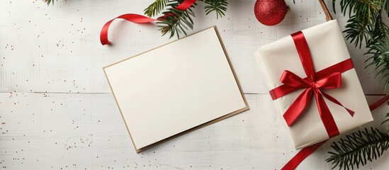 Poster - A festive paper card for the new year placed by a gift box with copy space image