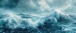 © meristock - Panoramic format of stormy blue sea with breaking wave copy space image