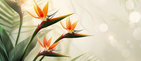 Aufkleber - Exotic Bird of Paradise flowers scientifically known as Strelizia Reginae are in bloom providing a stunning display in the garden with copy space image
