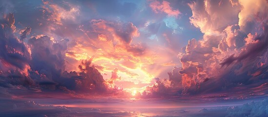 Aufkleber - Dramatic sunset clouds create a picturesque sky landscape in the panoramic scene with copy space image