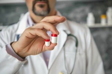 Sticker - male doctor holding a pill