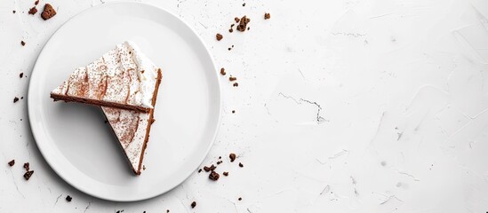Poster - A white plate with scrumptious triangular baked cakes atop set against a copy space image