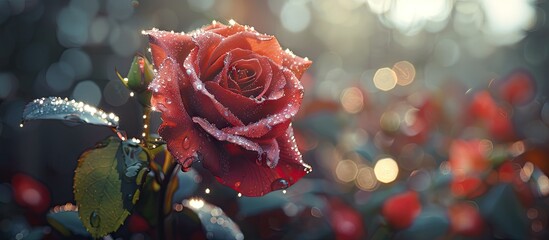 Poster - A detailed shot of a rose with water droplets perfect for a copy space image