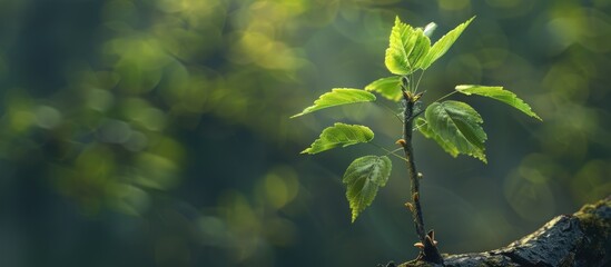 Aufkleber - A young common ash tree branch in a spring forest setting suitable for a copy space image