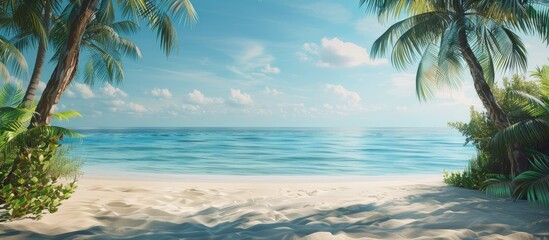 Poster - Tropical paradise with a serene ocean view and a vast expanse of white sand ideal for a summer holiday A wonderful copy space image for travel concepts