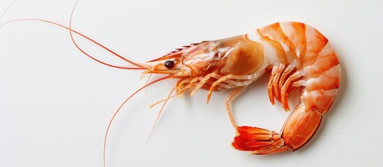 Aufkleber - Raw shrimp with a clean white background providing a copy space image