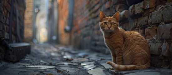 Poster - A stray cat in the alleyway with copy space image