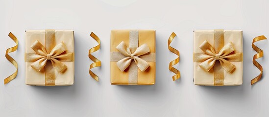 Poster - Gift boxes with bows and tape ties on a white background suitable for copy space image