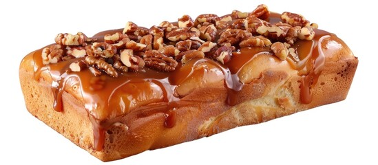Poster - A loaf of bread topped with nuts and caramel set against a white backdrop ideal for adding text or graphics as a copy space image