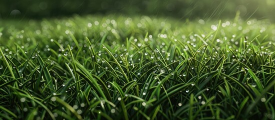 Poster - Grass with dew drops creating a serene scene in a copy space image