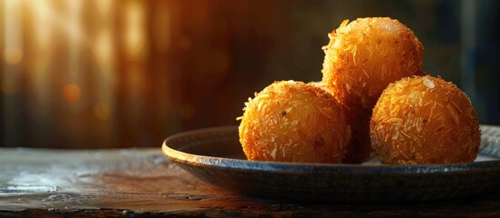 Poster - A Japanese croquette showcased in a copy space image is a popular fried dish in Japan