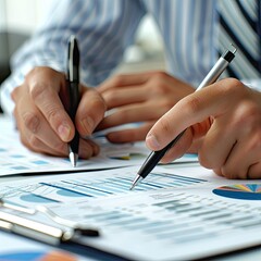 Poster - Business partners reviewing financial charts and graphs. 