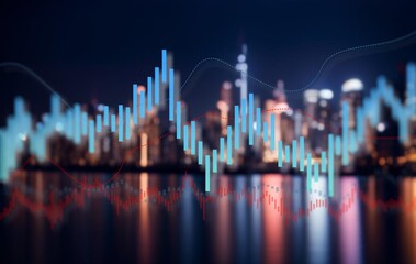 Poster - Double exposure of city skyline and  datat stock market charts