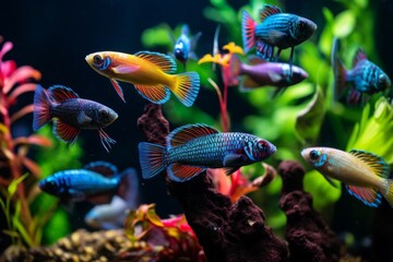 Wall Mural - Colorful tiny fish in an aquarium