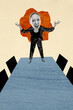 © deagreez - Vertical photo collage of angry businesswoman boss scream table audience workload pressure crisis isolated on painted background