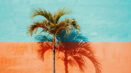 Fashion Canarian minimal tropical location Palm tree and summer shadows Travel aesthetic stylish wallpaper