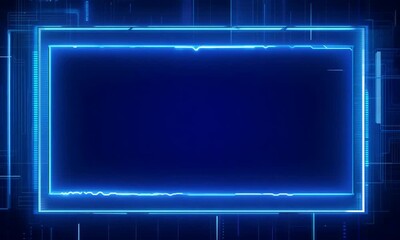 Wall Mural - Futuristic Tech Frame:  A sleek, abstract digital frame glows with a vibrant blue neon light, set against a backdrop of futuristic lines and data streams. This versatile image is perfect for showcasin