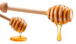© JT-Dee - Close-up of wooden honey dippers with golden honey dripping isolated on white background, showcasing natural sweetness and texture.