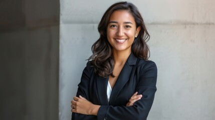 Poster - Businesswoman in a smart blazer, smiling confidently with arms crossed