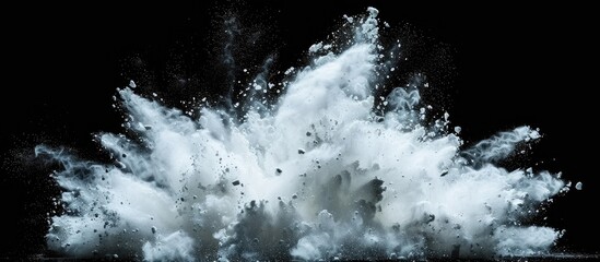Poster - Capturing a moment of talcum powder being thrown in the air creating an explosive motion with white powder against a black background perfect for a copy space image